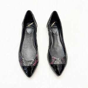 Brian Atwood Avignon Black Scaled Patterned Pointy Toe Flat Shoes Size 8